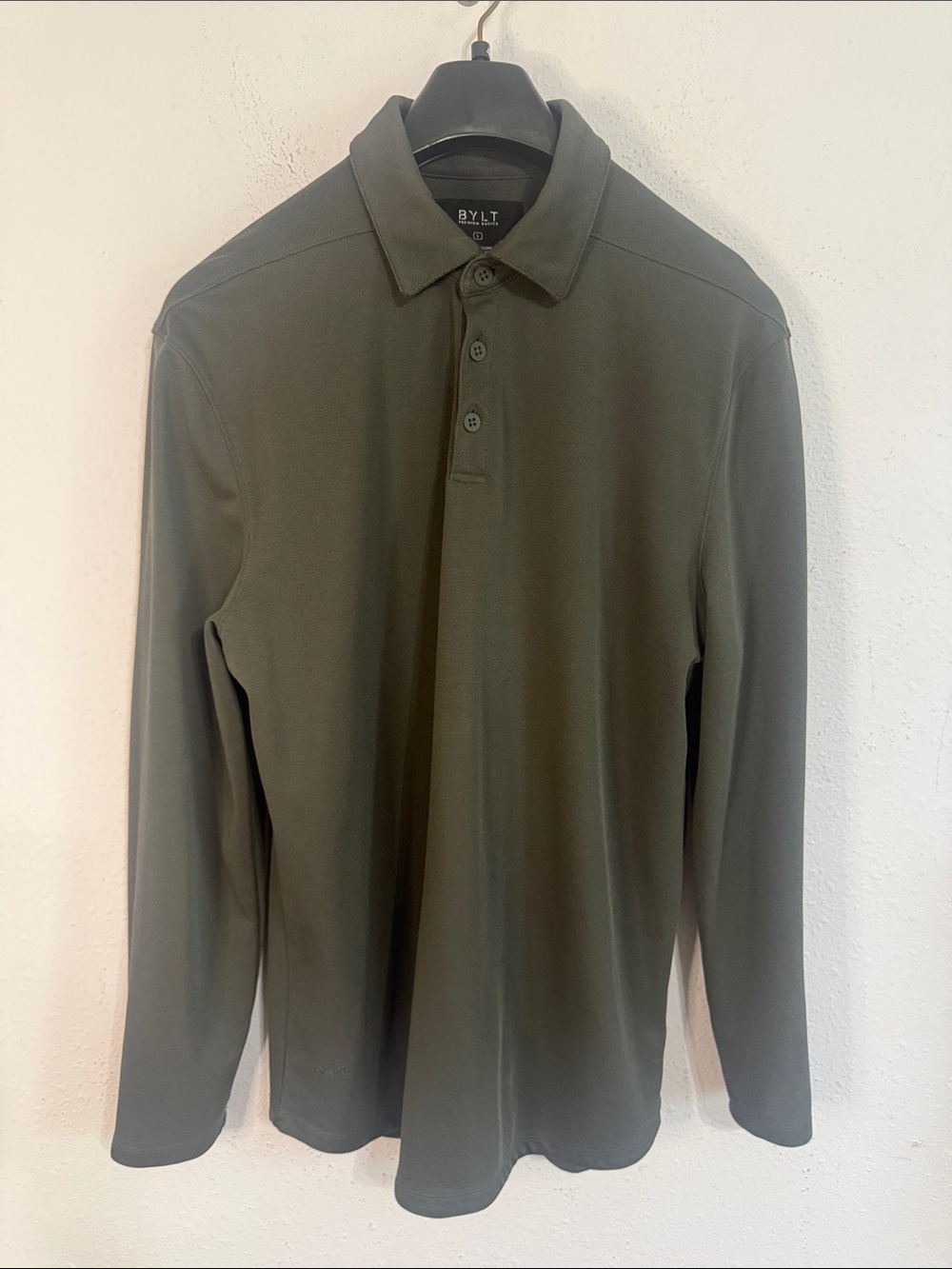 BYLT Premium Basics Men Heather Gray Long-Sleeve Polo Shirt Size L